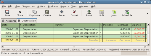 Asset Depreciation Register Window