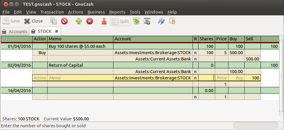 Example of return of capital transactions