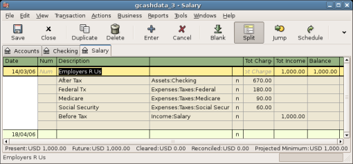 A jump to the Income:Salary account